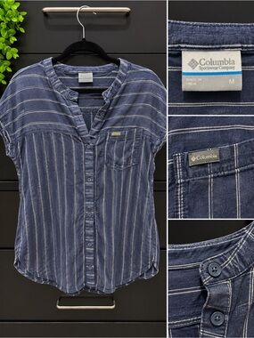 Columbia Women's Navy Blue Striped Button-Front Top